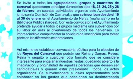 El Ayuntamiento de Nerva convoca subvenciones para las agrupaciones de Carnaval