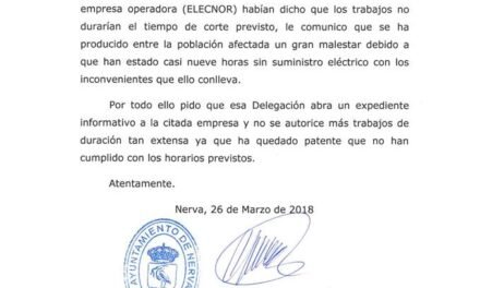 El Ayuntamiento de Nerva pide a la Junta que expediente a Endesa