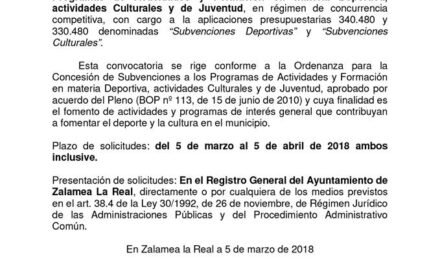 Convocan subvenciones para actividades culturales y deportivas en Zalamea