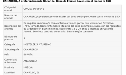 Ofrecen un empleo de camarero en El Campillo