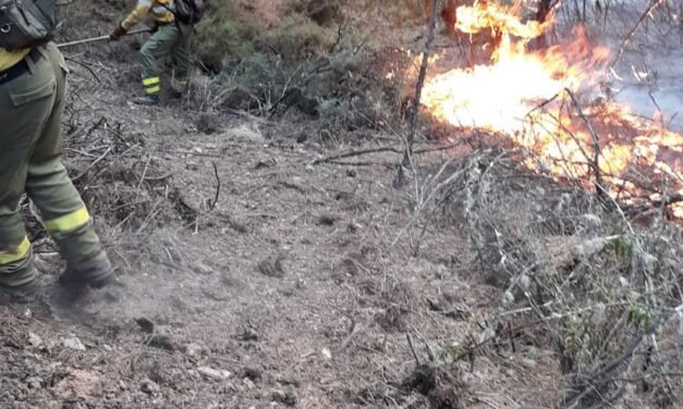 El terreno complica la extinción del incendio de Nerva