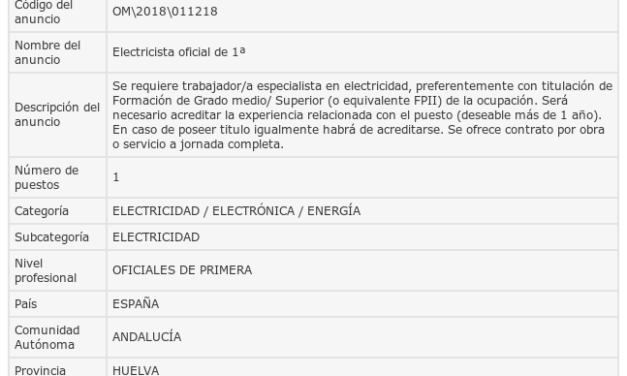 Ofrecen un empleo de electricista en El Campillo