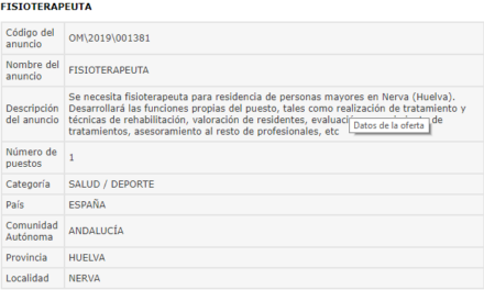 Ofrecen un empleo en la residencia de mayores de Nerva