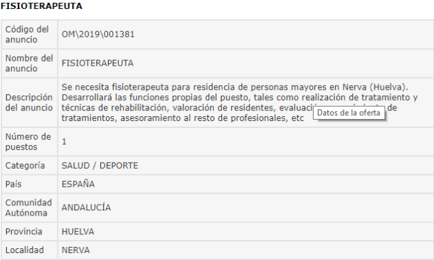 Ofrecen un empleo en la residencia de mayores de Nerva