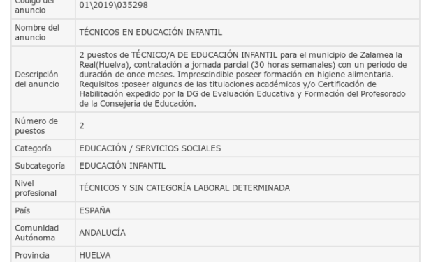 Ofrecen tres empleos en Zalamea