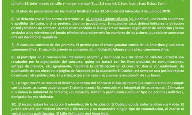 Convocan el V Concurso de Relatos Cortos ‘El Doblao’