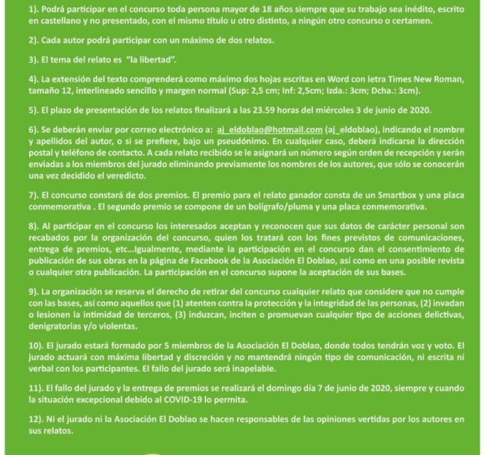 Convocan el V Concurso de Relatos Cortos ‘El Doblao’