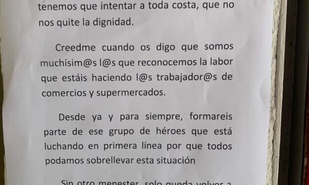 Nerva se llena de mensajes anónimos en homenaje a los trabajadores del comercio