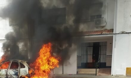 Un peligroso incendio en plena calle obliga a actuar a los bomberos en Almonte