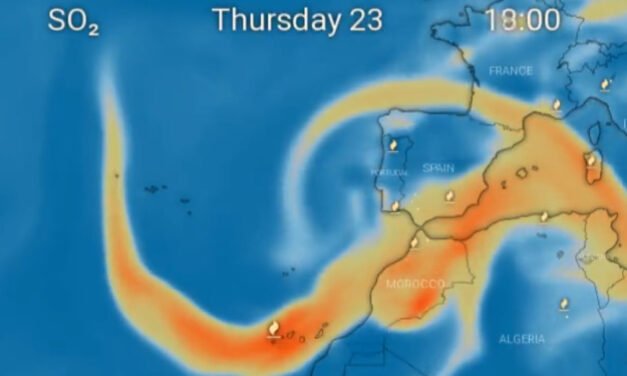 El dióxido de azufre del volcán de La Palma llegará a Huelva el jueves