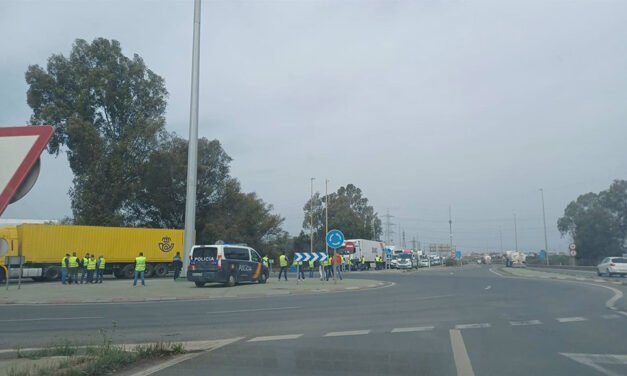 Más de 300 camiones y taxis protestan en Huelva por la subida de precios