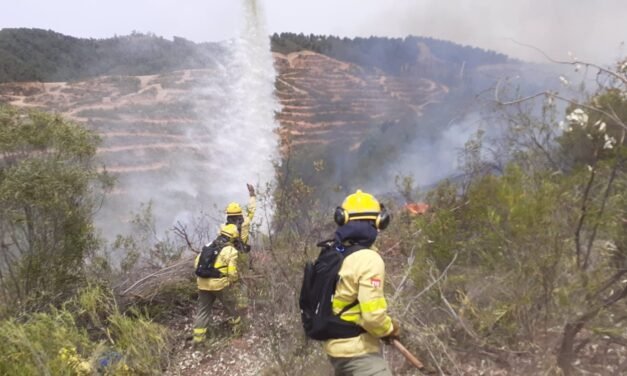 El Infoca lucha contra el fuego en un peligroso incendio en Almonaster