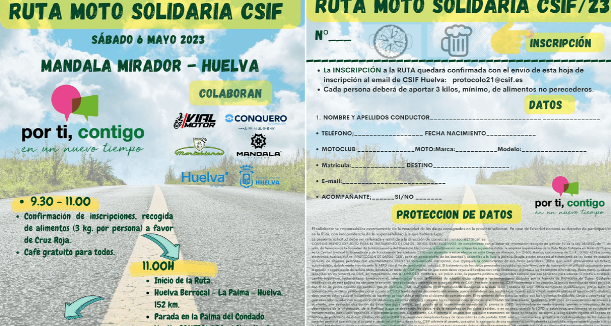 <strong>CSIF celebrará la V Ruta Moto-Solidaria entre Huelva y Berrocal el próximo 6 de mayo</strong>