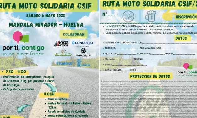 <strong>CSIF celebrará la V Ruta Moto-Solidaria entre Huelva y Berrocal el próximo 6 de mayo</strong>