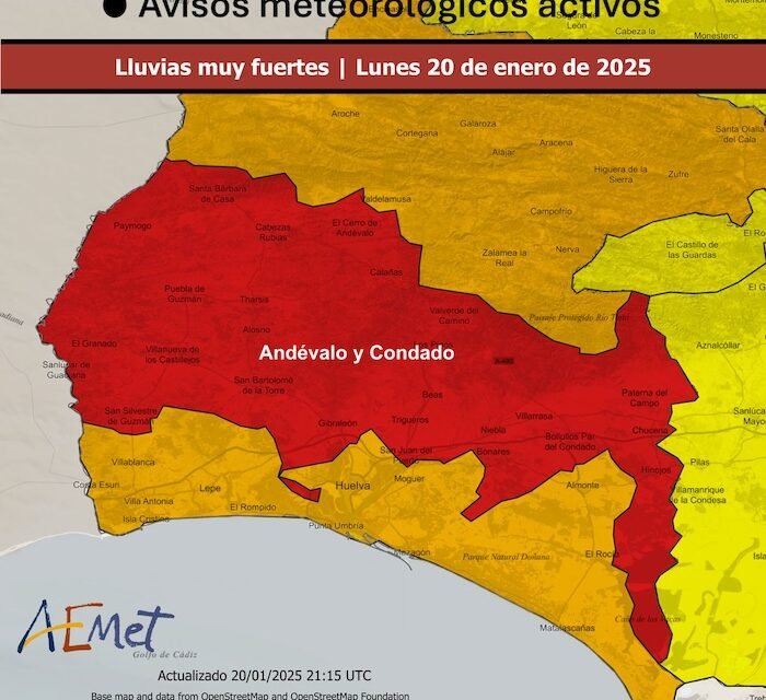 Nivel rojo por lluvias en el Andévalo y Condado