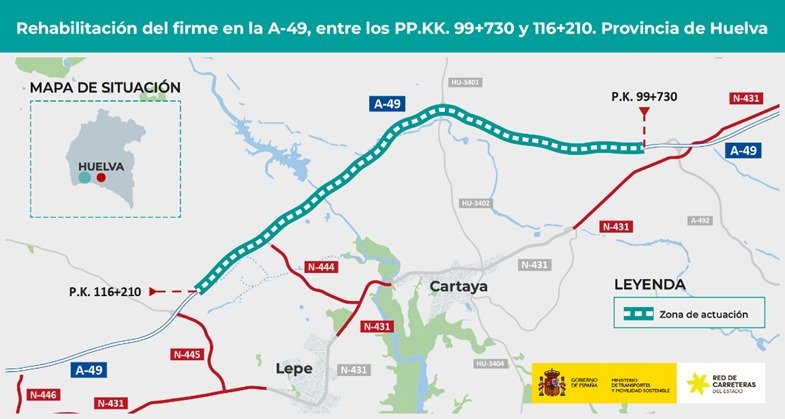 El Gobierno rehabilitará la A-49 a su paso por Cartaya y Lepe