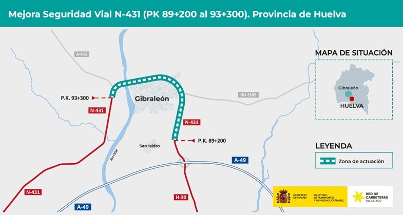Transportes aprueba la mejora de la N-431 en Gibraleón