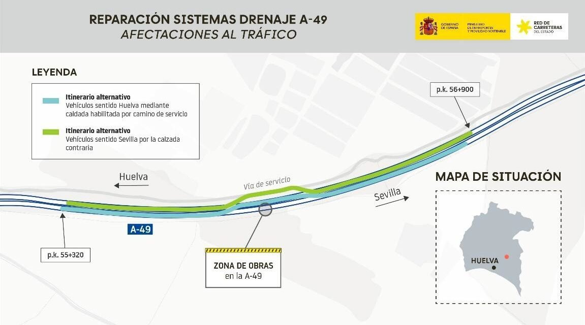 Unas obras en la A-49 afectarán al tráfico hasta mediados de junio