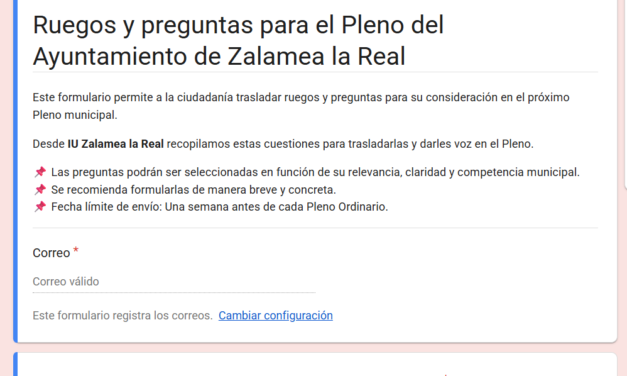 IU Zalamea llevará a Pleno las preguntas de la ciudadanía